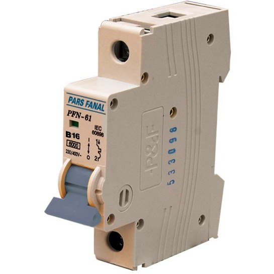 مینیاتوری تک پل 16 آمپر تیپ C پارس فانال ظرفیت قطع 6 کیلو کد PFN 1P 16A C